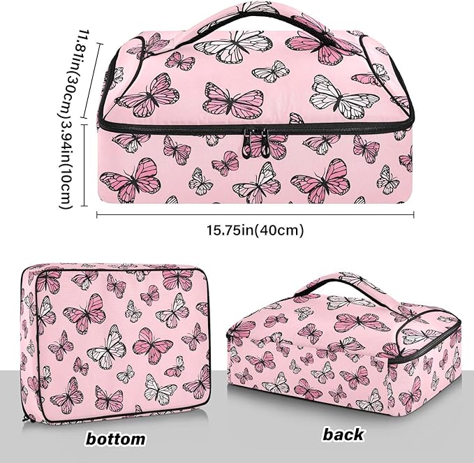 Casserole Carrier Elegance Pattern ButterfliesInsulated Casserole Carrier for Hot or Cold Food Thermal Lunch Tote for Potluck Parties Picnic Beach Fits 9 x 13 Inches Baking Dish