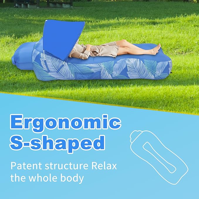 Inflatable Couch Inflatable Lounger Air Sofa | No-Pump Blow Up Couch | Ergonomic Design Air Couches Outdoor for Camping &amp Park &amp Beach Upgrade Your Camping Accessories-with Sun Shade