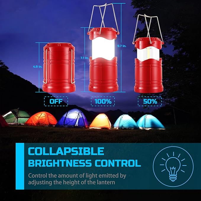 Lichamp LED Camping Lantern 4 Pack Battery Powered Flashlight for Power Outages Portable Collapsible Hanging Light Essential for Home Outdoor Emergency Lamp Survival Kit Gear for Hurricane Red