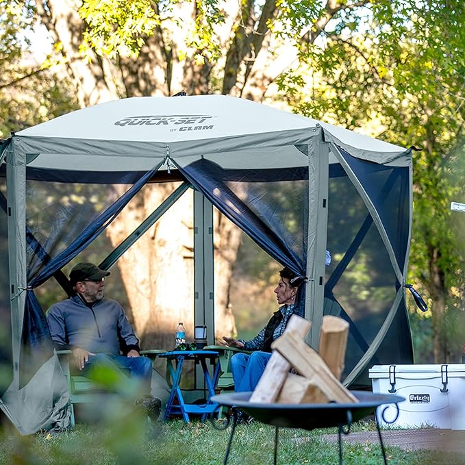 CLAM Pop Up Screen Tent Outdoor Camping Gazebo Canopy Adventure with Wind Panels 9' x 9' Gray