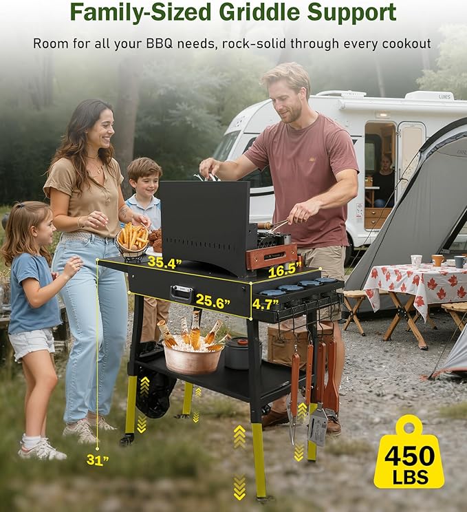 ELITEWILL Griddle Stand Fit for Blackstone 22 Inch &amp 17 Inch Portable Grill Stand With Wheels Large Space Outdoor Pizza Oven Table for Backyard Camping BBQ
