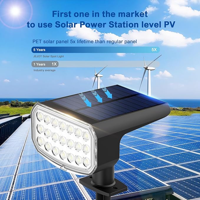 Solar Lights Outdoor Waterproof IP65 Super Bright LED with Lens 3000K 2 Lighting Modes Solar Powered Yard Garden Solar Spot Lights for Outside Landscape Auto On/Off -8 Pack