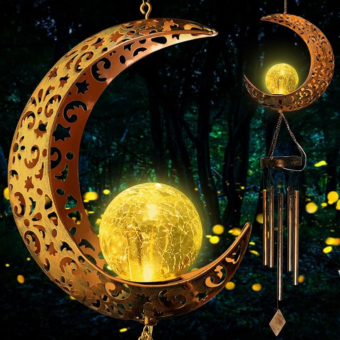 Moon Solar Lights Wind Chimes for Outside Gift for WomenMom and Grandma Birthday Gifts Large Decor Windchimes Outdoors Gardening Gift for Outdoor Patio Yard Porch Solar Moon Night Lights