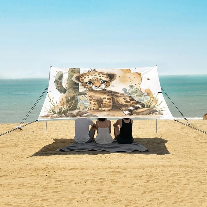 ALAZA Cute Leopard Baby Beach Tent Sun Shelter UPF50+ Protection Beach Shade Canopy w/ 4 Sandbags for Outdoor Camping Fishing Backyard Fun Picnic 10x9 ft
