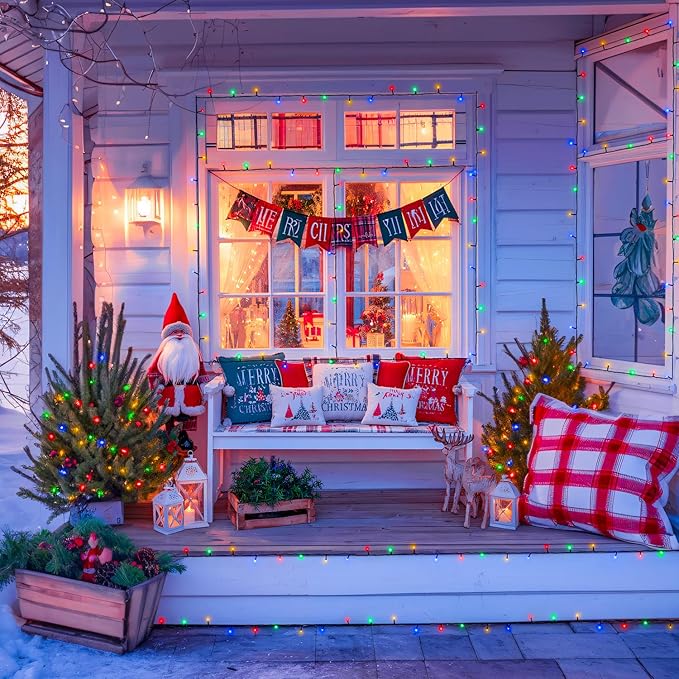 JMEXSUSS 2 Pack Battery Christmas Lights with Remote Each 33 FT 100 LED Multicolor Christmas Tree Lights Indoor Outdoor Waterproof for Garden Porch Yard Decor