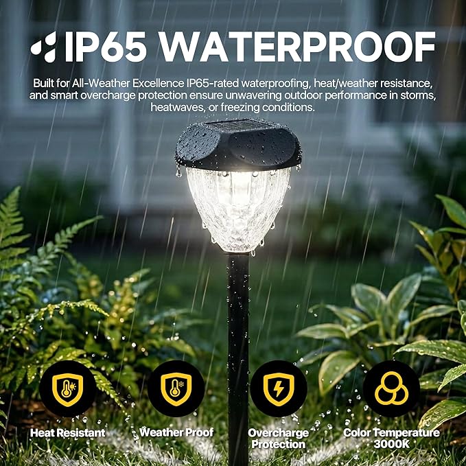 Ensenior Solar Pathway Lights Outdoor - 14.17 Height 6500K LED Landscape Garden Lights IP65 Waterproof Tool-Free Auto ON/Off for Garden Yard Patio Walkway Landscape 8-Pack