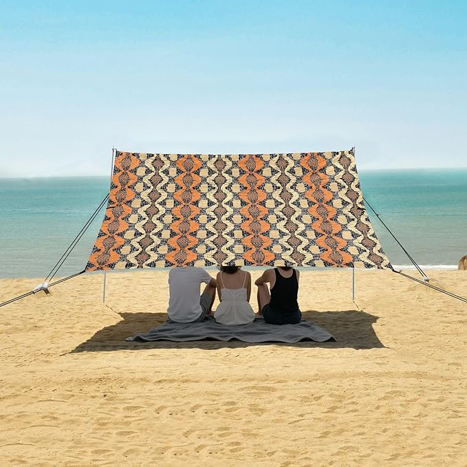 ALAZA Retro Trendy Snake Skin Print Beach Tent Sun Shelter UPF50+ Protection Beach Shade Canopy w/ 4 Sandbags for Outdoor Camping Fishing Backyard Fun Picnic 10x9 ft