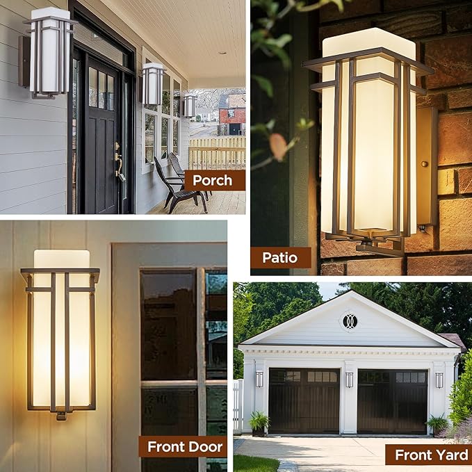 15.35H Matte Brown Outdoor Wall Light Large Outdoor Wall Lantern Oil Rubbed Bronze Exterior Light Fixture Waterproof Metal with Frosted Glass Sconce Light for Porch Garage Front Door Brown (Large)