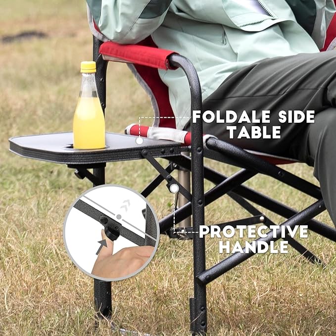 TIMBER RIDGE Lightweight Oversized Camping Chair Aluminum Directors Chair with Side Table for Outdoor Camping Lawn Picnic and Fishing Supports 400lbs Red 2PCS