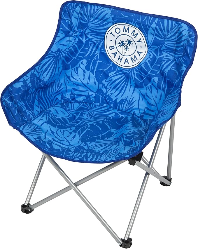 Tommy Bahama Go Everywhere 2-Pack Outdoor Folding Moon Chairs with Storage Pouch and Carry Bag Lightweight Portable Camping Chairs Supports up to 200 lbs. Blue