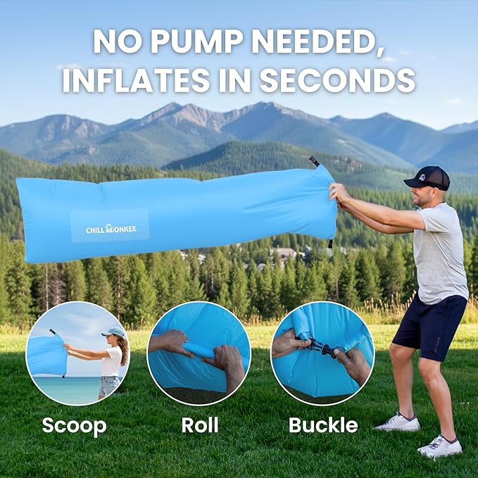 Portable Inflatable Lounger for Beach &amp Camping – Self-Inflating Air Couch Beach Sofa and Outdoor Lounge Chair for Relaxation and Comfort