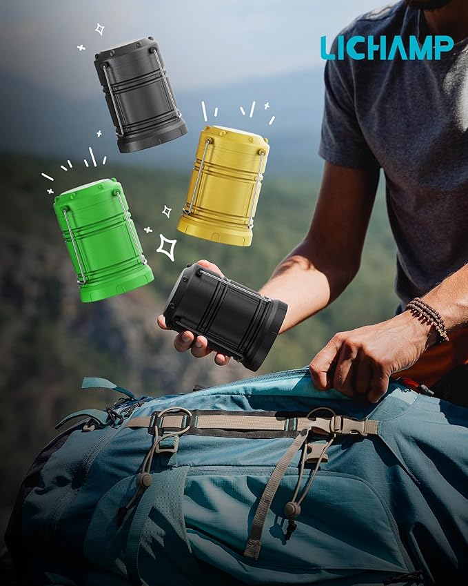 Lichamp 4 Pack LED Camping Lanterns Battery Powered Camping Lights LED Collapsible Flashlight Portable Emergency Supplies Kit A4BK
