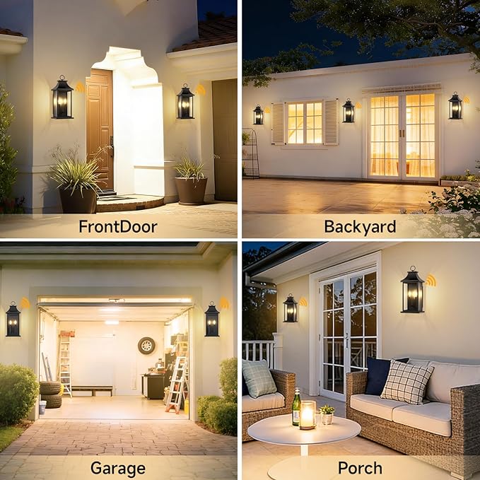 Large Outdoor Wall Lights Dusk to Dawn Sensor Outside Lights Exterior Lighting Fixtures Wall Mount Wall Sconce Light Outdoor Lanterns for Porch Black 22 2-Light 1-Pack