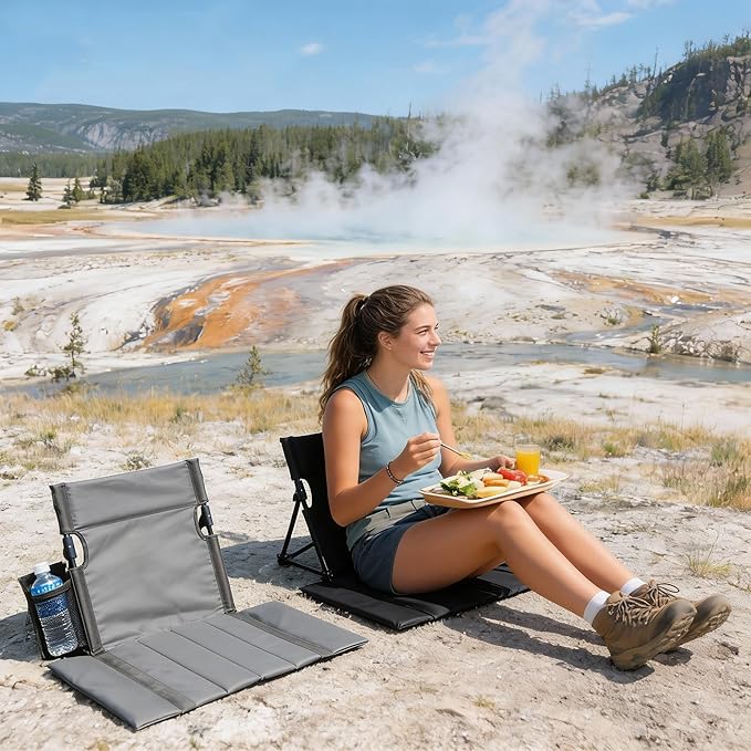 Extra large folding camping backrest with cup holderLightweight portable outdoor large chair for beach park lawn and travelAluminum frame comfortable &amp durable lazy backrest (Carbon Black)