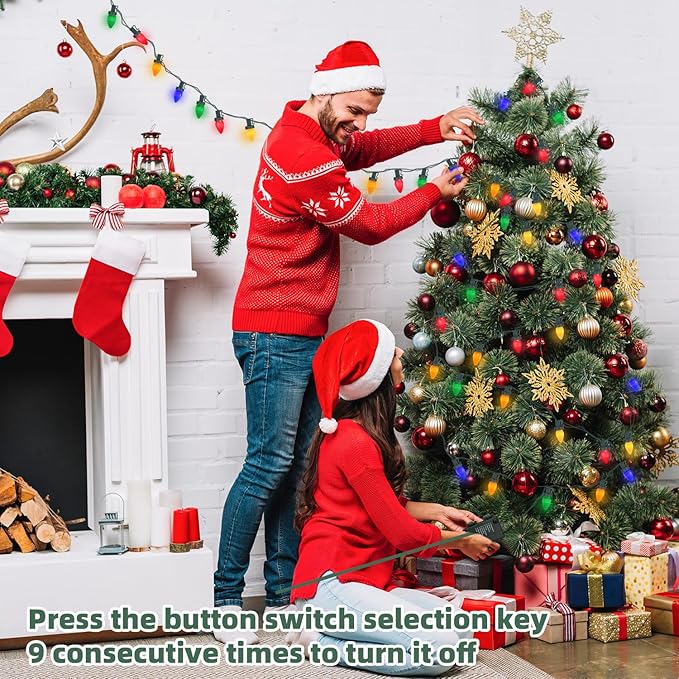 27.5FT C7 LED Christmas Lights Battery Operated Lights with Remote 8 Mode Twinkle Vintage Colored Christmas Tree Lights for Colorful Christmas Decorations Indoor Outdoor 50 Light Bulbs