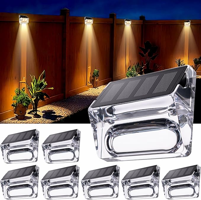 Solar Outdoor Lights 8 Pack Solar Fence Deck Lights Waterproof Powered Outside Lighting for Step Railing Wall Pool Stair Yard Garden Patio Decorations