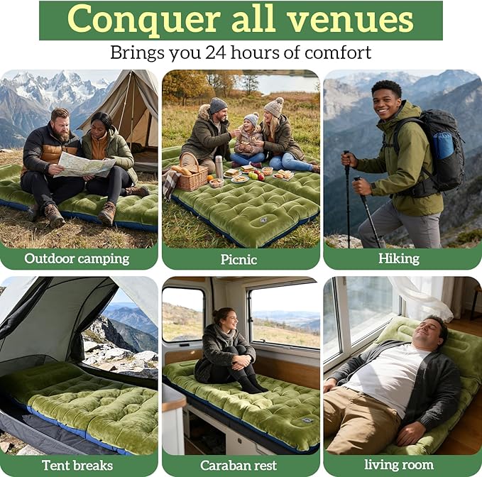 Sleeping Pad for Camping 6 Velvet Camping Mat Ultralight Inflatable Sleeping Pad with Built-in Foot Pump &amp Pillow Compact for Camping Backpacking Hiking Traveling Tent