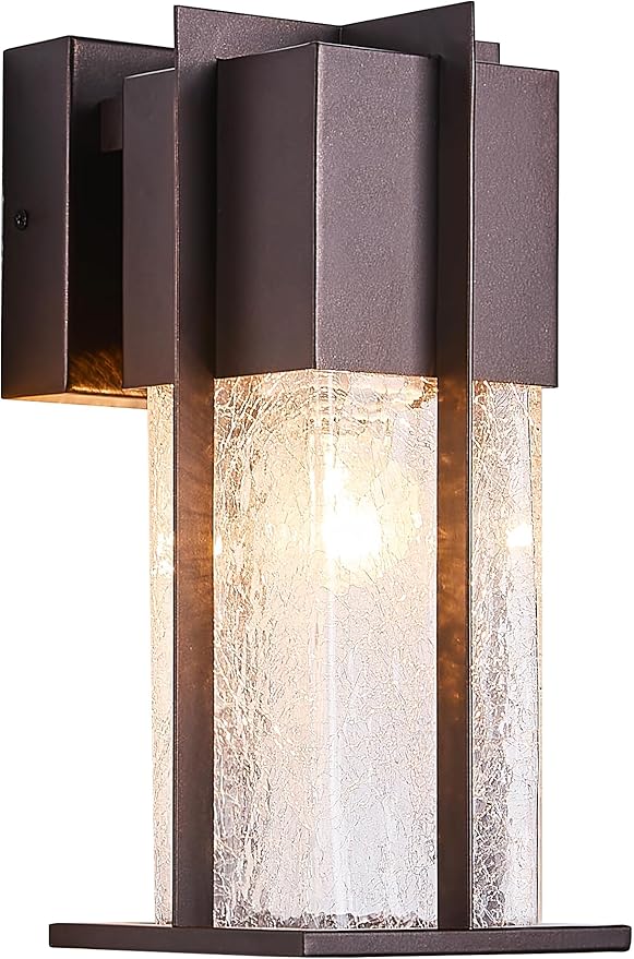 Oil Rubbed Bronze Outdoor Wall Light Fixtures with Crack-Like Glass Modern Outdoor Sconce Exterior Lighting IP65 Waterproof Front Porch Light Wall Mount for Garage Patio Front DoorBrown