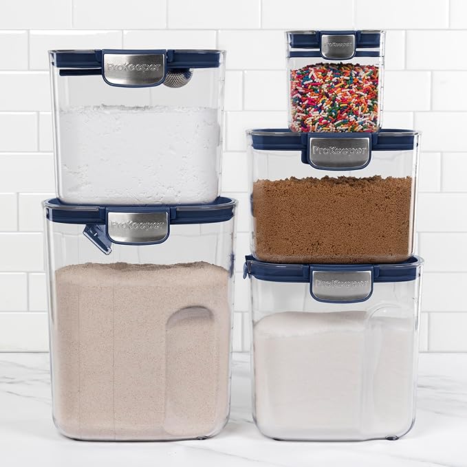 ProKeeper+ Airtight Food Storage Container Set – Clear Plastic Flour and Sugar Canister Set with Magnetic Accessories for Kitchen Organization (Navy 9-Piece)