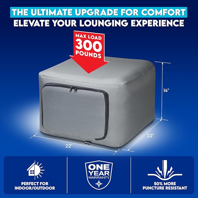 Pittman Inflatable Ottoman Foot Rest for Camping - Outdoor Pouf Ottoman is Waterproof for Camping &amp Patio - Removable Cover for Easy Cleaning - Inflatable Foot Stool Matches Our Popular Furniture