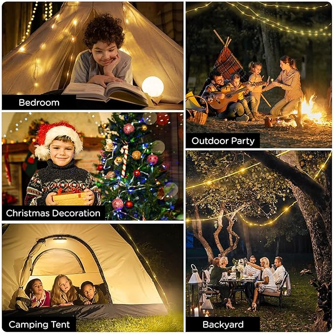 OGERY 2-Pack Camping String Lights 32.8FT Rechargeable Christmas String Lights Outdoor/Indoor 8 Modes 4-in-1 Quick Storage Fairy Lights Portable Lamp for Xmas Tree Decor Party Camping Essentials