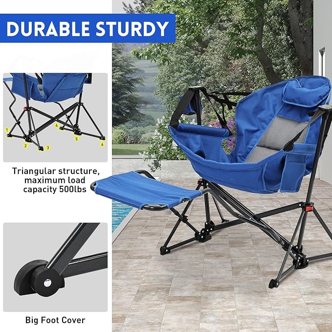 Hammock Camping Chair with Leg RestLightweight Portable Outdoor Chair for Camping and Hiking Supports 350lbs-Blue