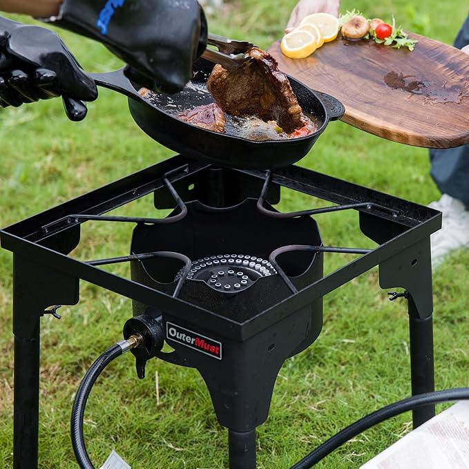 Outdoor Propane Burner Camping Stove Gas Burner with Adjustable Legs Ideal for Camping Home Brewing Turkey Frying and Maple Syrup Boiling