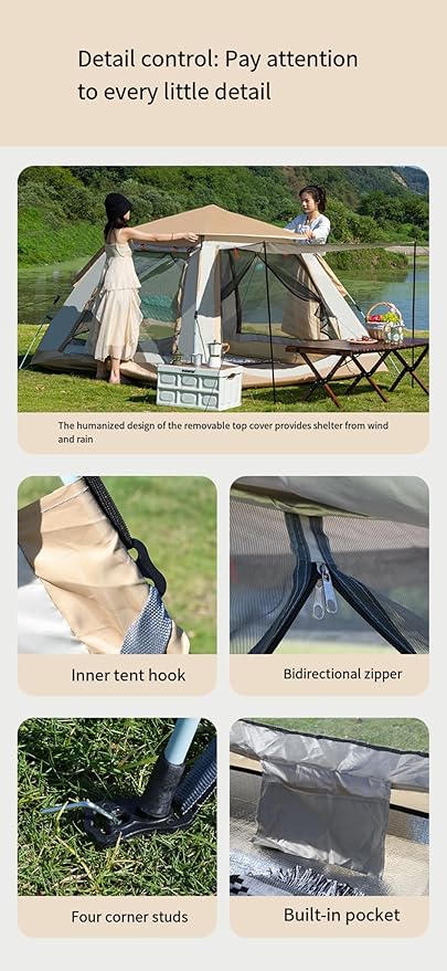 Outdoor Camping Tent Canopy 2-in-1 3-4 People Beach Fully Automatic Portable Folding Camping Equipment