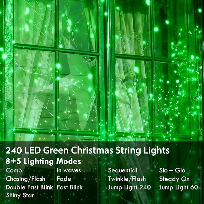 88FT 240LED Extra-Long Connectable String Lights Indoor Outdoor Clear Wire Green Christmas String Lights Plug in Twinkle Fairy Light with Timer for Wedding Patio Tree Yard Christmas Decorations