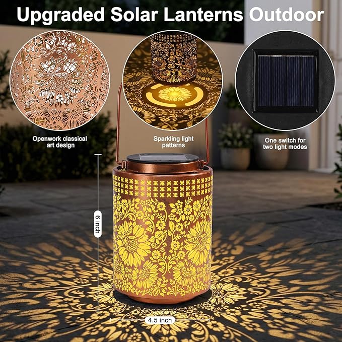 Sunflower Solar Lanterns Outdoor Waterproof Hanging Solar Lights Sunflower Gifts for Women Men Mom Metal Decorative LED Lanterns for Yard Patio Lawn Pathway Landscape Garden Decor