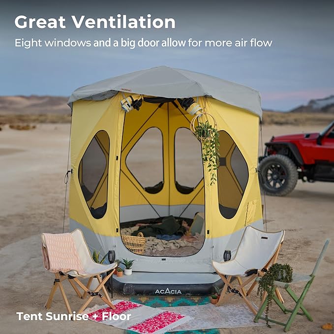 Acacia Camping Tent Pop Up Camping Tent with 8 Windows and Footprint Waterproof Windproof Easy Setup Hub Tent for Family Camping Hiking and Glamping