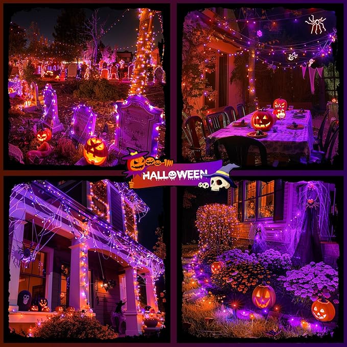 JMEXSUSS 800 LED Orange and Purple Halloween Lights 272ft Halloween String Lights Outdoor Waterproof 8 Modes Plug in Twinkle Light for Tree Party Decor
