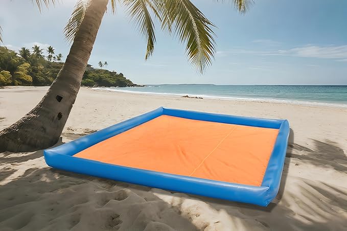 Sandproof Beach Blanket79×83 with 6 Inflatable Pillow Walls Beach Mat Sand Free Large Beach Mat Turns Into Tent Water/Sun-Proof Sandless Beach Blanket Portable Outdoor