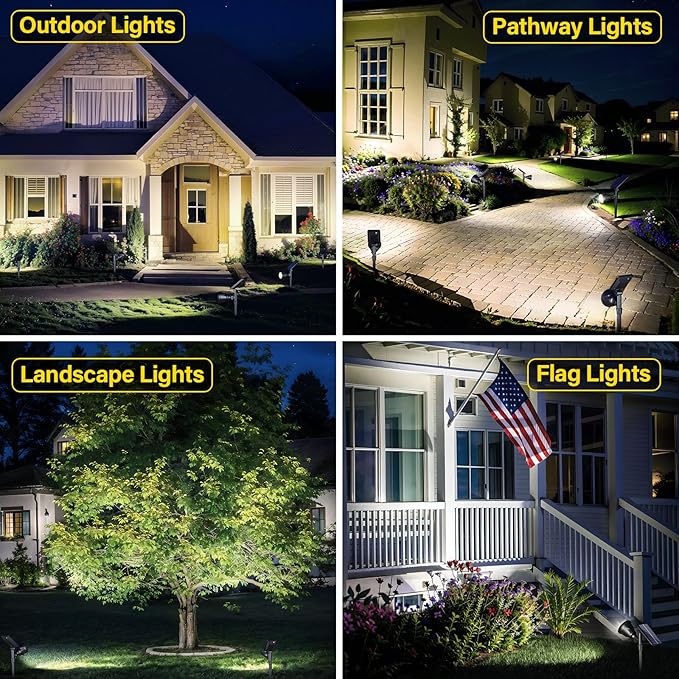 ROSHWEY Solar Outdoor Lights Waterproof Solar Yard Lights 600LM Spot Light Outdoor for Tree Pathway Walkway Driveway Patio (Cool White 4Pack)