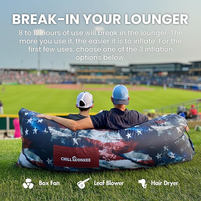 Portable Inflatable Lounger for Beach &amp Camping – Self-Inflating Air Couch Beach Sofa and Outdoor Lounge Chair for Relaxation and Comfort (American Flag)