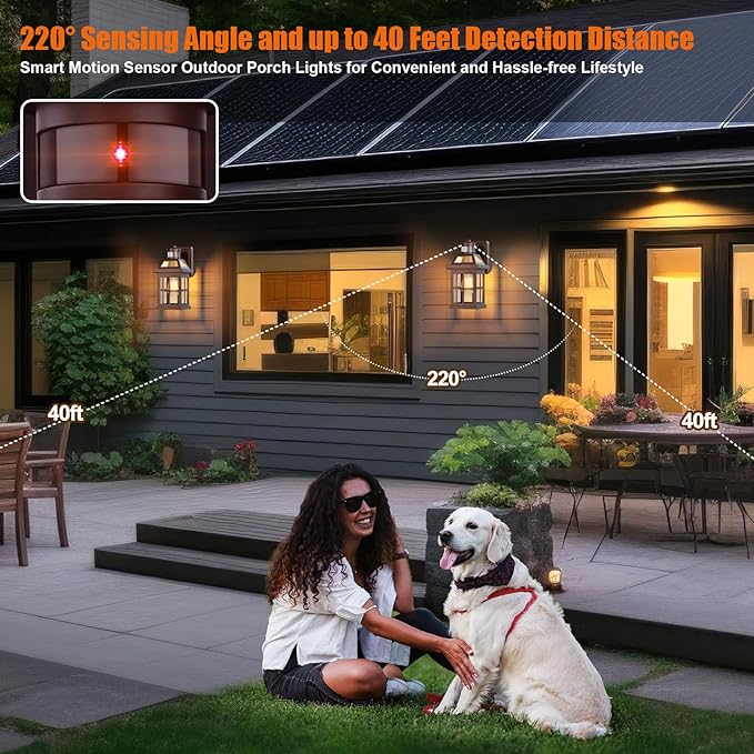 Bronze Outdoor Wall Lights with Motion Sensor ETL Exterior Light Fixtures Waterproof 2 Pack Anti-Rust Aluminum Porch Lights Dusk to Dawn Outdoor Lights Brown Lantern Sconces for House