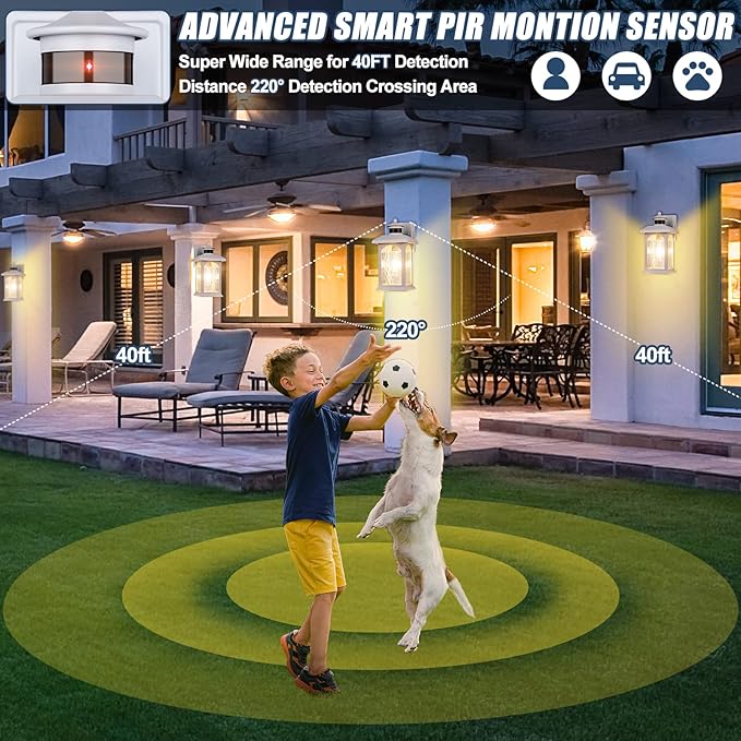 Motion Sensor Outdoor Wall Sconce White Dusk to Dawn Motion Sensor Lighting Smart &amp Waterproof Wall Lights &amp Exterior Light Fixture Porch Lights with Rippled Glass for Garage House