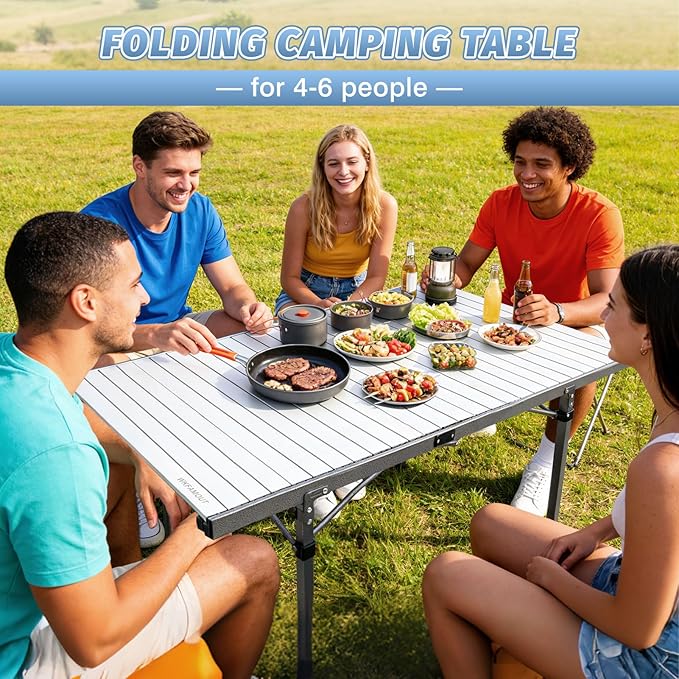 29.9 Tall Folding Camping Table for 2-6 Person 54.7 Large Aluminum Foldable Table Outdoor with Carry Bag