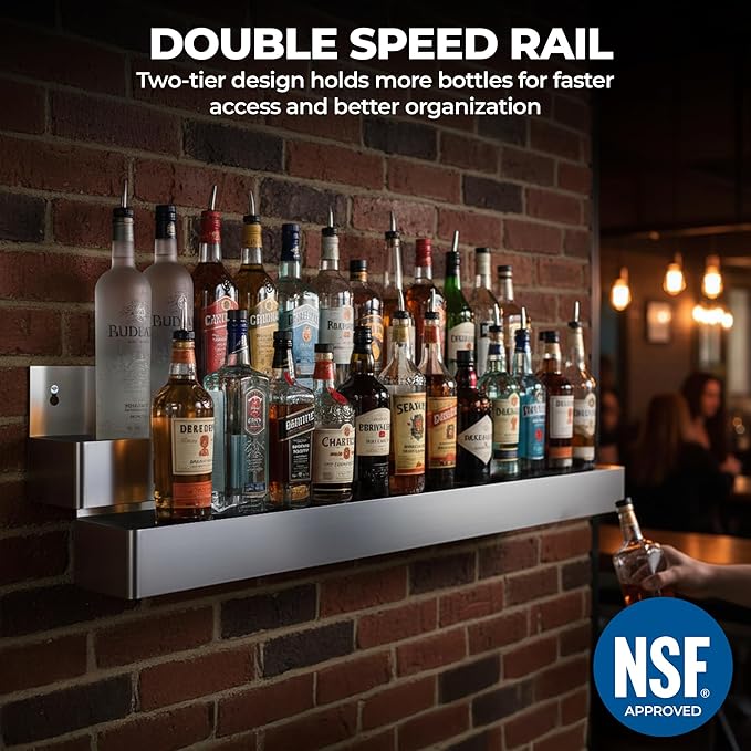 32 Double Bottle Rack for Bars Restaurants &amp Foodservice | Dual-Line Underbar Organizer Speed Rails Made up of Stainless Steel (32 Double Rail)