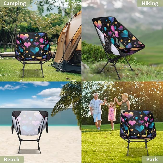 Honeybaby Folding Camping Chair Sweet Hearts Print Camping Chairs Lightweight Portable Chair Outdoor Foldable Chairs for Camping Travel Picnic Beach Hiking