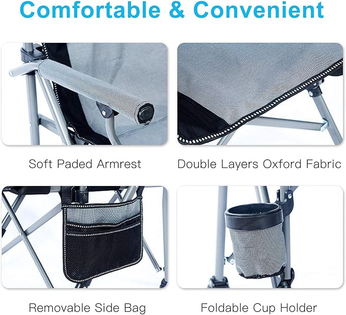 Camping Chair for AdultsPortable Folding Lawn Chair for OutsideHeavy Duty Camping Chair Support up to 330lbsCollapsible Outdoor Chair with Cup Holder(Grey)