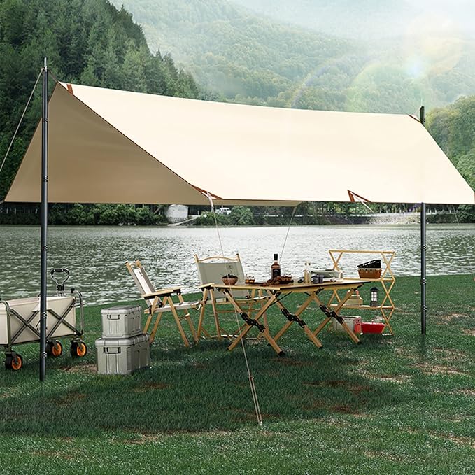 Telescopic Tarp Poles Canopy Adjustable Carbon Fiber Poles Set of 2 Portable &amp Lightweight Tent Tarps for Awning Camping Hiking 94.5