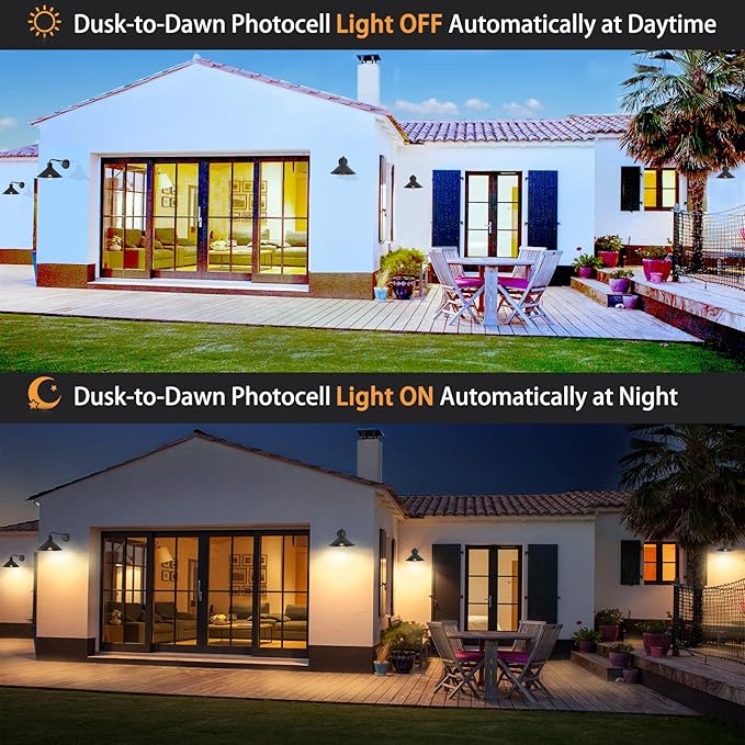 Outdoor Light Fixture for Porch and House 12 Exterior Barn Light with Dusk to Dawn Black Classic Light Fixture for Farmhouse (Set of 3)
