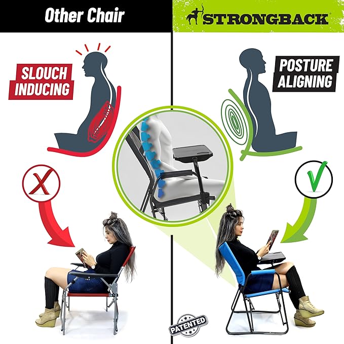 STRONGBACK Outdoor Chair Director Portable Camping Chair with Lumbar Support - Cupholder &ampPocket Included - Heavy-Duty Foldable Chair - Rocker/Black