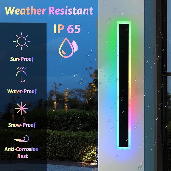 MELUCEE 2 Pack 32 Inch Long Outdoor RGB Wall Light Waterproof IP65 LED Wall Mount Lighting Fixture Outside Wall Sconce for House Garage Porch Courtyard Remote Control Included
