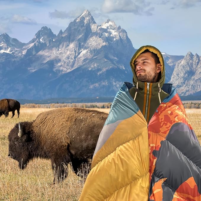 APSMILE Outdoor Down Blanket | Extra Warm &amp Puffy Camping Blanket | Water-Resistant Lightweight Packable Sleeping Quilt for Camp Travel Hiking Picnic Backpack (Canyon HD Printed 52x75)