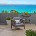Mid-Century Modern Outdoor Club Chair with Acacia Wood Frame and Water-Resistant Cushions for Patio Garden Backyard Seating (Gray)