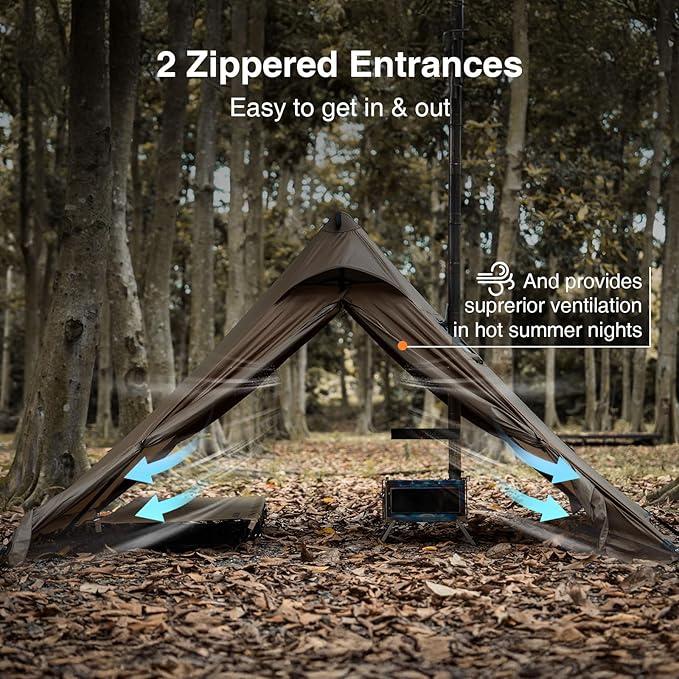 OneTigris APEX Trail Teepee Tent Waterproof Windproof Hot Tent with Stove Jack 2 Person Tent for Camping Hiking Bushcraft Bikepacking Travel