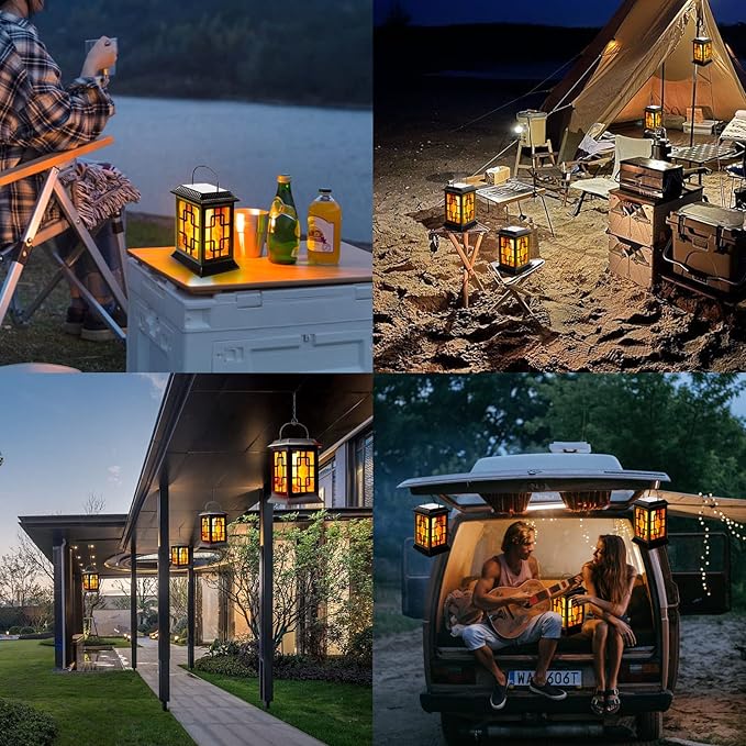 Outdoor Solar Lanterns Flickering Flame Solar Lights Hanging Waterproof LED Garden Umbrella Decorative Lighting with 2 Lighting Modes for Patio Garden Deck Yard