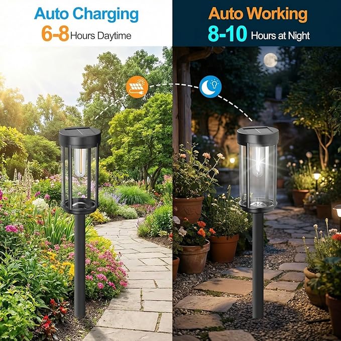 Sparkblaze 12 Pack Solar Pathway Lights Outdoor Modern Classic Solar Garden Lights Auto On/Off Landscape Lighting for Yard Lawn Patio Walkway Waterproof Solar Stake Lights. (12 Cold White)